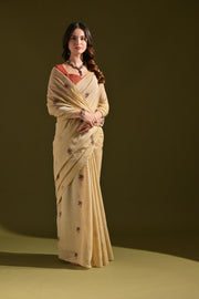 Florance Beige Muga Cotton Jamdani Saree